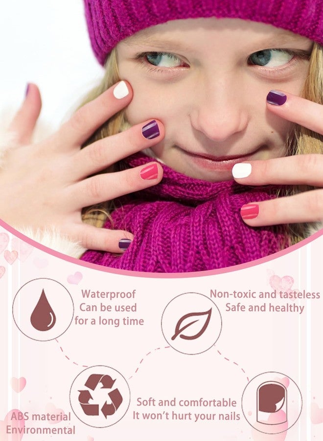 Wsimily 288 Piece Kids Short Press on Nails, Wsimily 12 Colors Little Girls Round Square False Nails Acrylic Full Cover Fake Nails with Nail Adhesive Tabs, Children Women Girls Artificial Fingernails Decor - Image 3